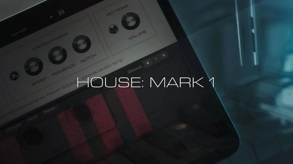 Vintage electric piano behind the HOUSE: Mark I title
