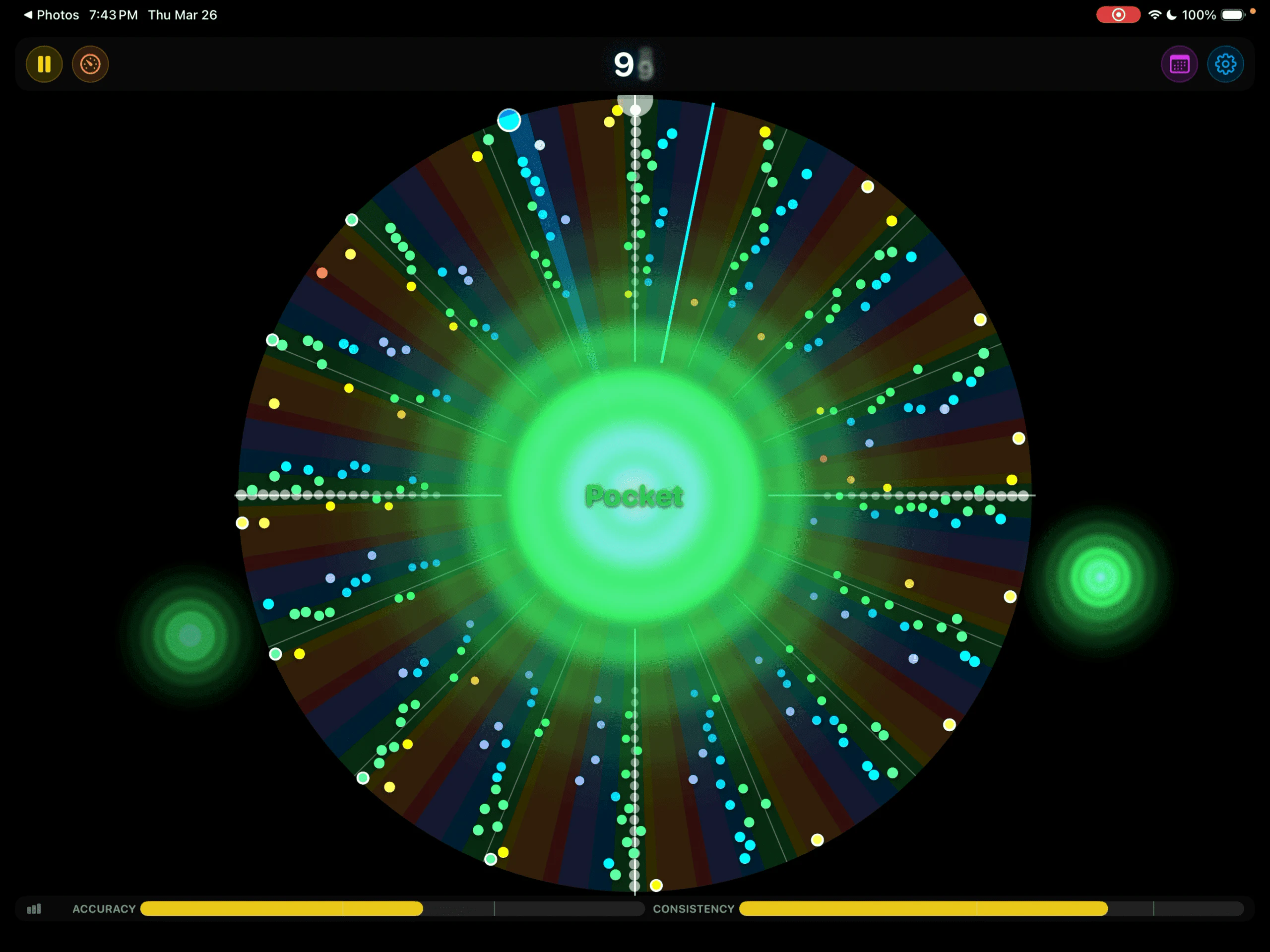 Metronome Hero circular display showing note timing around the beat