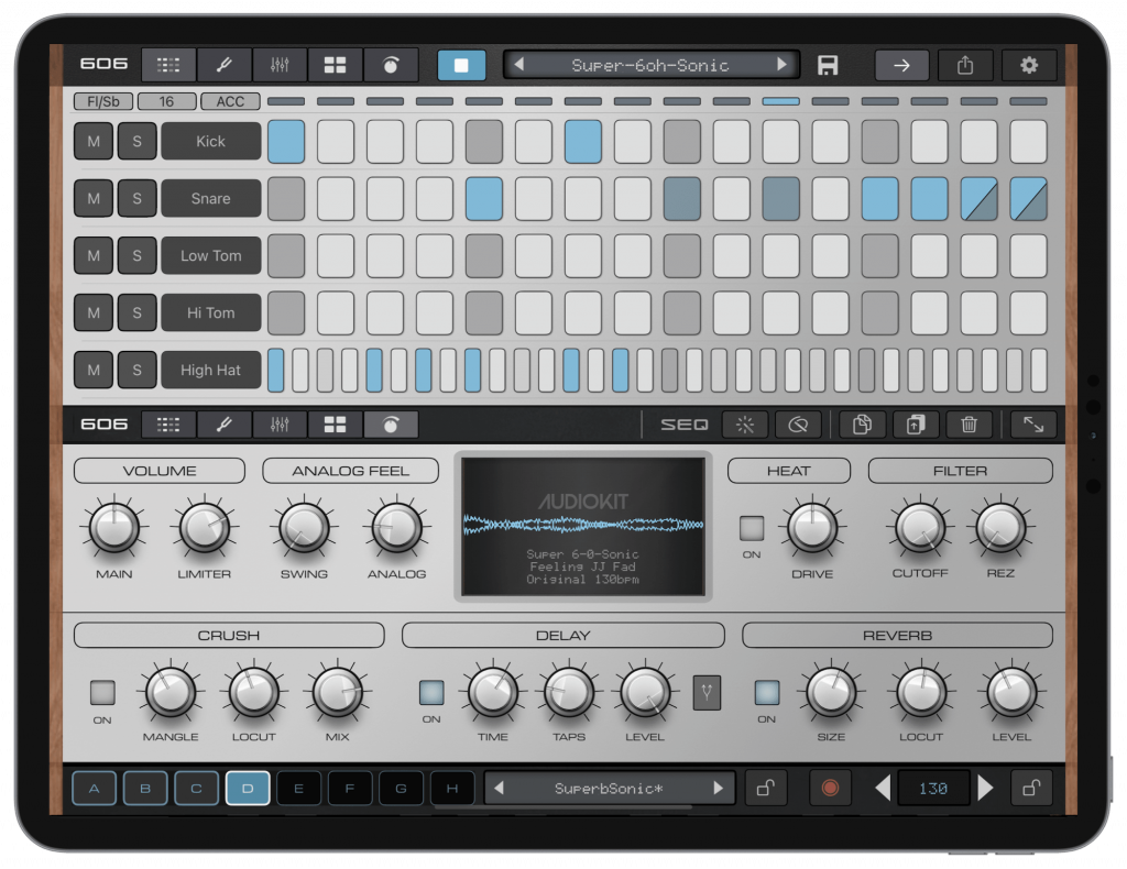 SUPER 606 brings synthesized analog-style drums, hands-on sequencing, AUv3 multi-outputs, and free open source drum DSP...